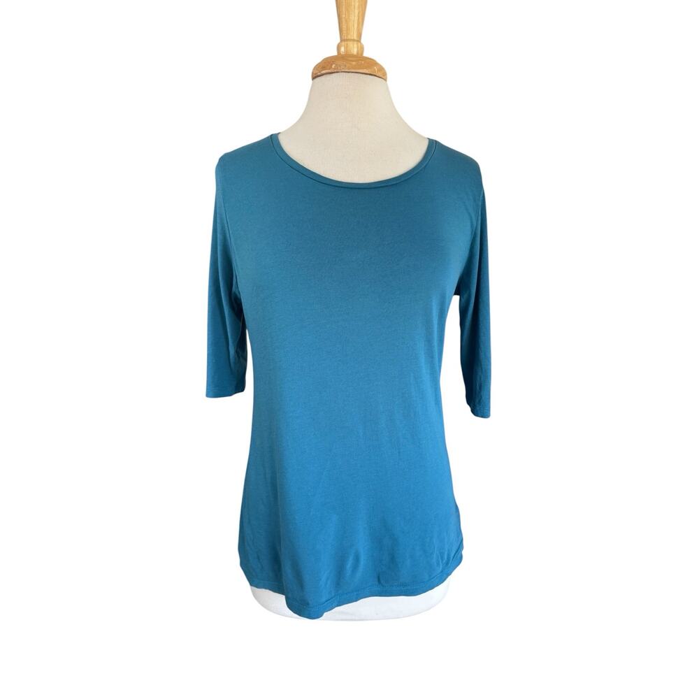 PERUVIAN CONNECTION Blue 100% Pima Cotton 3/4 Sleeve Top Size Medium Womens